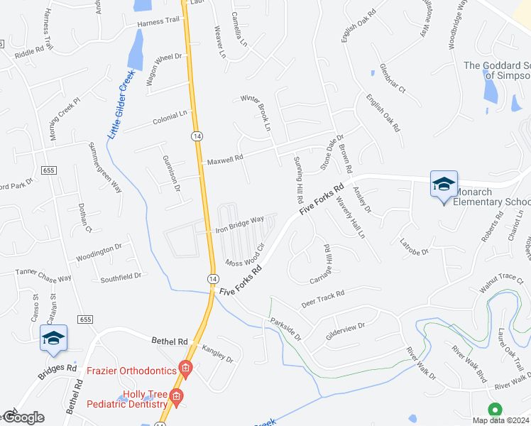 map of restaurants, bars, coffee shops, grocery stores, and more near 305 Iron Bridge Way in Simpsonville