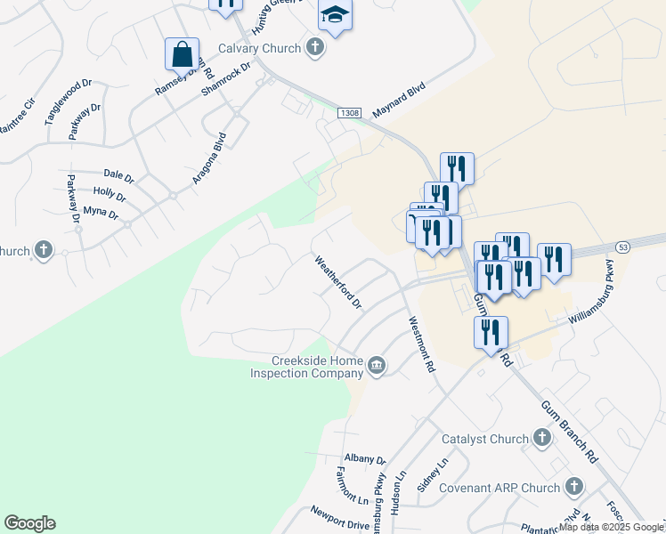 map of restaurants, bars, coffee shops, grocery stores, and more near 302 Weatherford Drive in Jacksonville