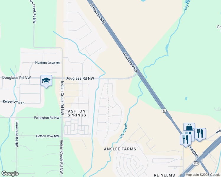 map of restaurants, bars, coffee shops, grocery stores, and more near 6504 Moon Crest Lane Northwest in Huntsville