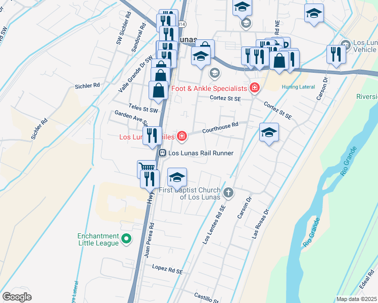 map of restaurants, bars, coffee shops, grocery stores, and more near 219 Courthouse Road in Los Lunas