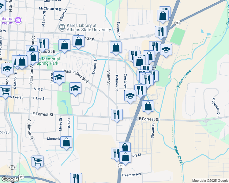 map of restaurants, bars, coffee shops, grocery stores, and more near 401 Hoffman Street in Athens
