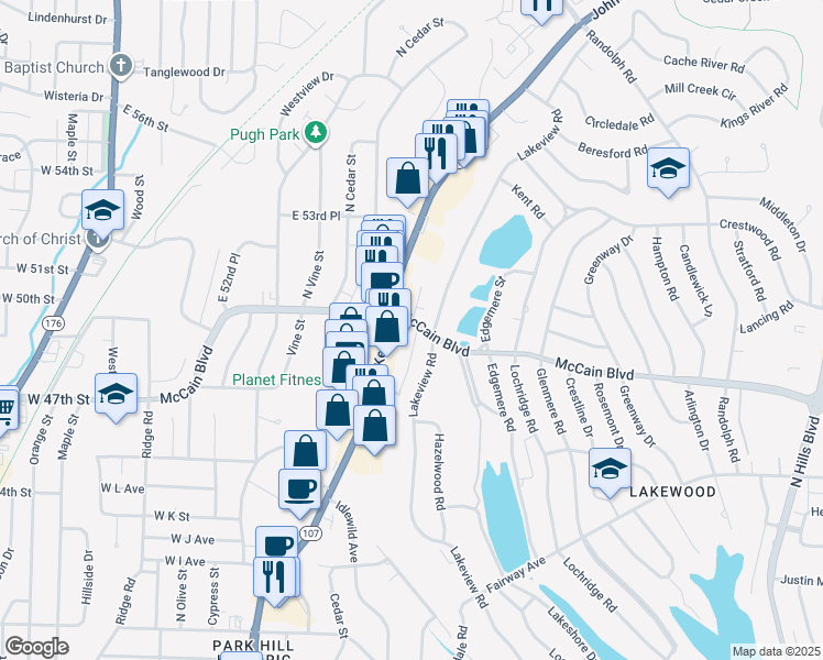 map of restaurants, bars, coffee shops, grocery stores, and more near 1012 McCain Boulevard in North Little Rock