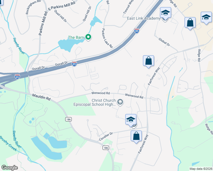 map of restaurants, bars, coffee shops, grocery stores, and more near 500 Wenwood Road in Greenville