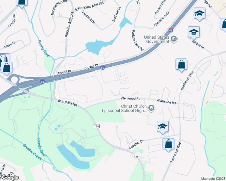map of restaurants, bars, coffee shops, grocery stores, and more near 500 Wenwood Road in Greenville