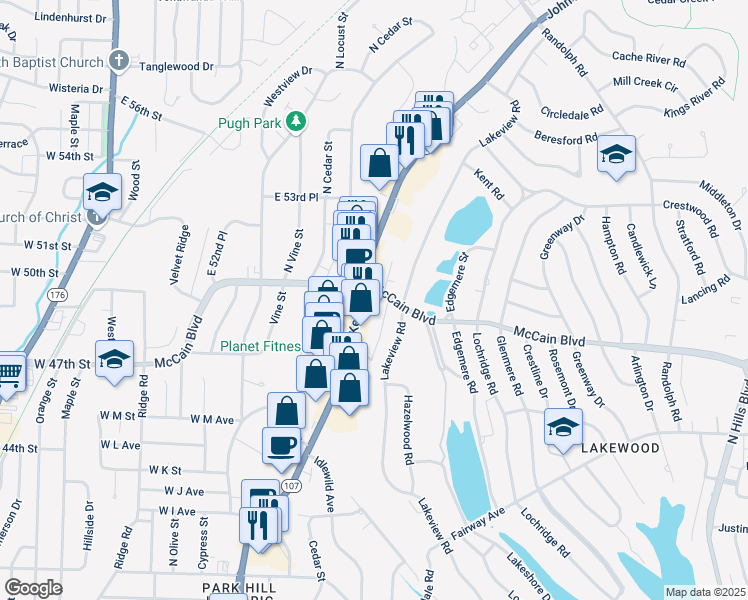 map of restaurants, bars, coffee shops, grocery stores, and more near 1012 McCain Boulevard in North Little Rock