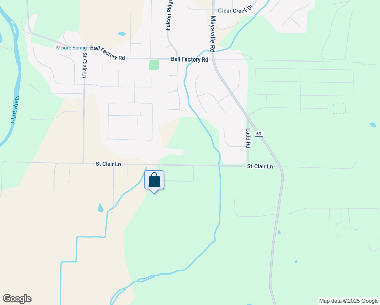 map of restaurants, bars, coffee shops, grocery stores, and more near 547 Saint Clair Lane in Huntsville