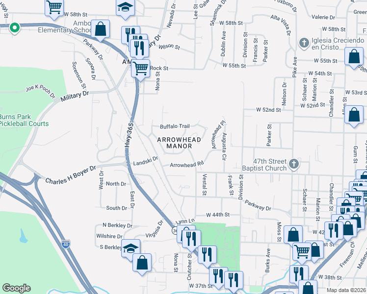 map of restaurants, bars, coffee shops, grocery stores, and more near 4905 Lynn Lane in North Little Rock