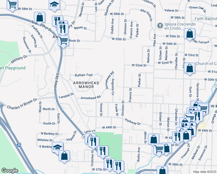 map of restaurants, bars, coffee shops, grocery stores, and more near 1700 Arrowhead Road in North Little Rock