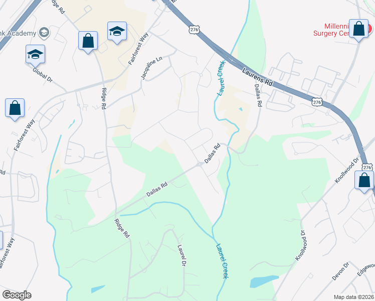 map of restaurants, bars, coffee shops, grocery stores, and more near 400 Dallas Road in Greenville