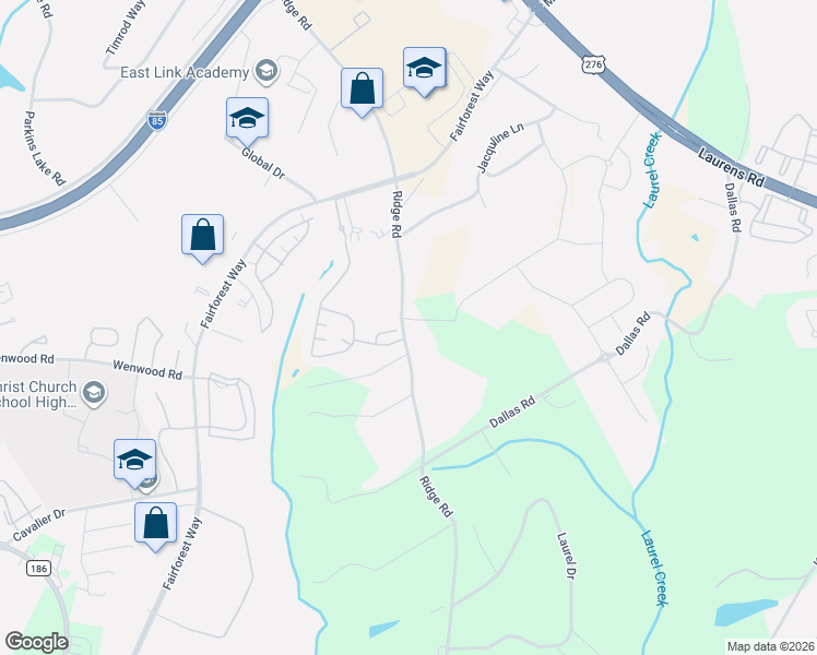 map of restaurants, bars, coffee shops, grocery stores, and more near 1359 Ridge Road in Greenville