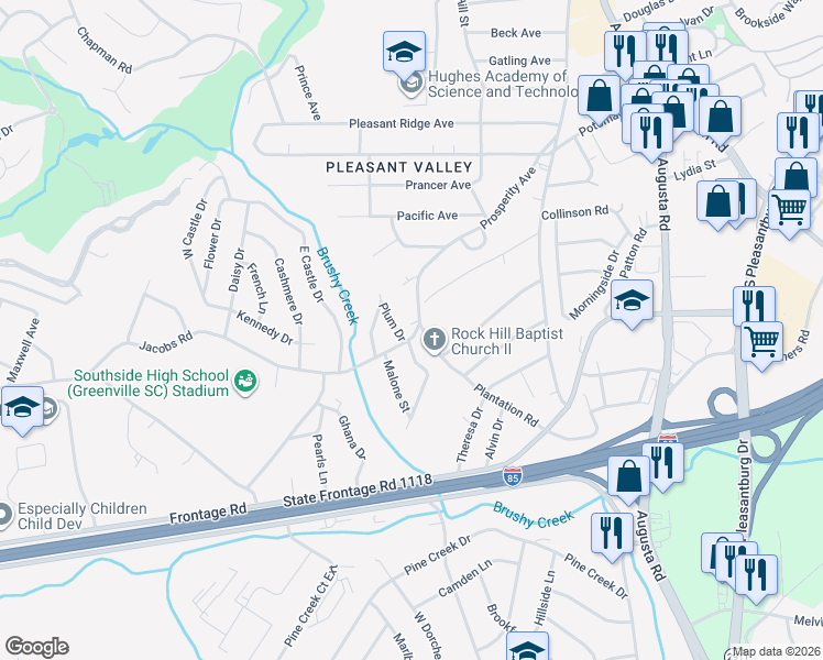 map of restaurants, bars, coffee shops, grocery stores, and more near 404 Prosperity Avenue in Greenville