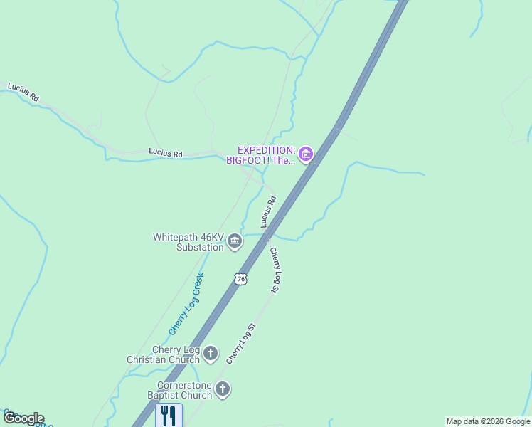 map of restaurants, bars, coffee shops, grocery stores, and more near U.S. 76 in Cherry Log
