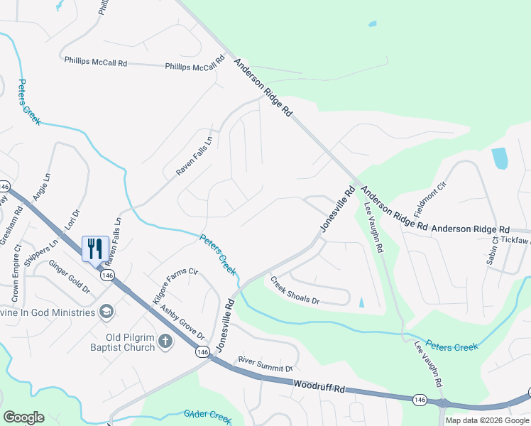 map of restaurants, bars, coffee shops, grocery stores, and more near 123 Jordan Crest Court in Simpsonville