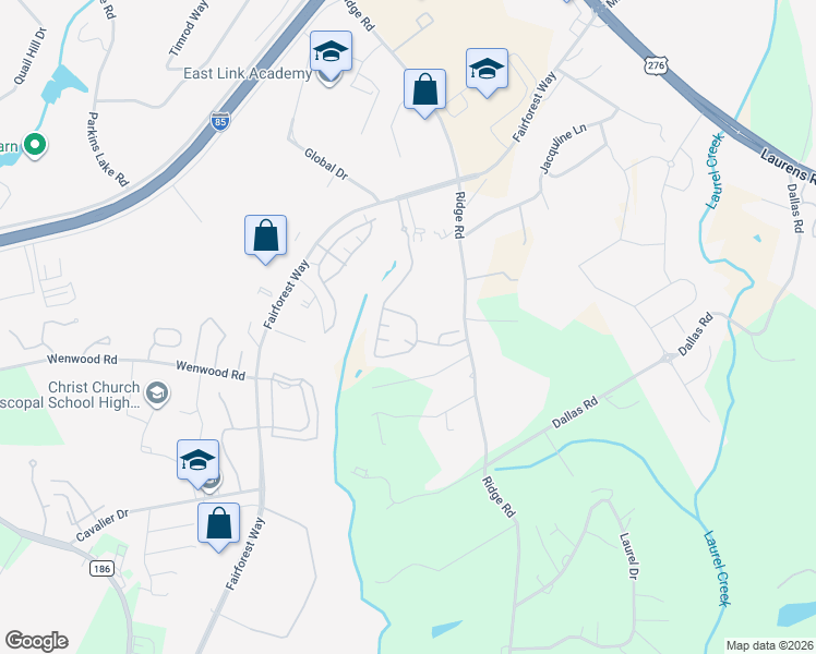 map of restaurants, bars, coffee shops, grocery stores, and more near 221 Fairforest Way in Greenville