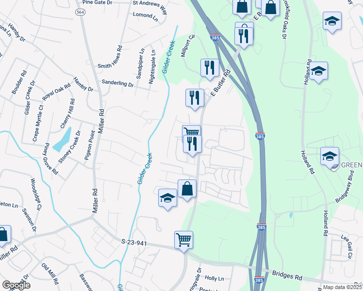 map of restaurants, bars, coffee shops, grocery stores, and more near 60 Centimeters Drive in Mauldin