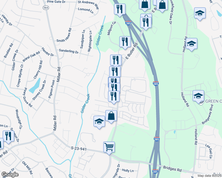 map of restaurants, bars, coffee shops, grocery stores, and more near 60 Centimeters Drive in Mauldin