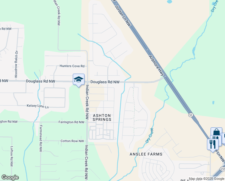 map of restaurants, bars, coffee shops, grocery stores, and more near 72 Douglass Road Northwest in Huntsville
