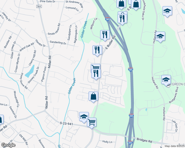 map of restaurants, bars, coffee shops, grocery stores, and more near 60 Centimeters Drive in Mauldin