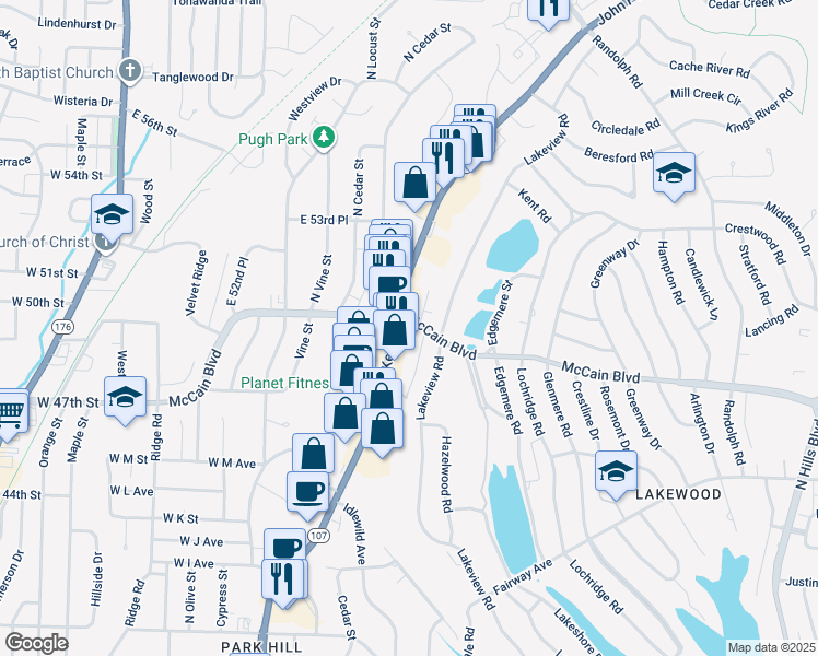 map of restaurants, bars, coffee shops, grocery stores, and more near 1012 McCain Boulevard in North Little Rock