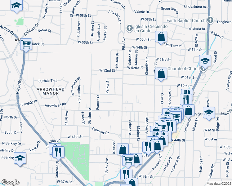 map of restaurants, bars, coffee shops, grocery stores, and more near 1109 West 49th Street in North Little Rock