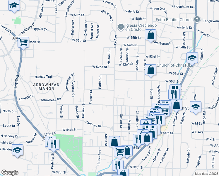 map of restaurants, bars, coffee shops, grocery stores, and more near 1109 West 49th Street in North Little Rock