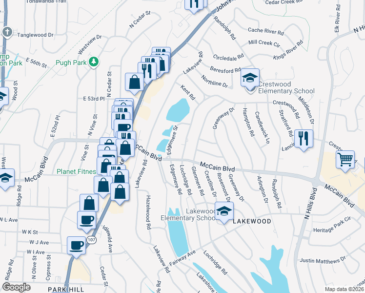 map of restaurants, bars, coffee shops, grocery stores, and more near 4821 Lochridge Road in North Little Rock