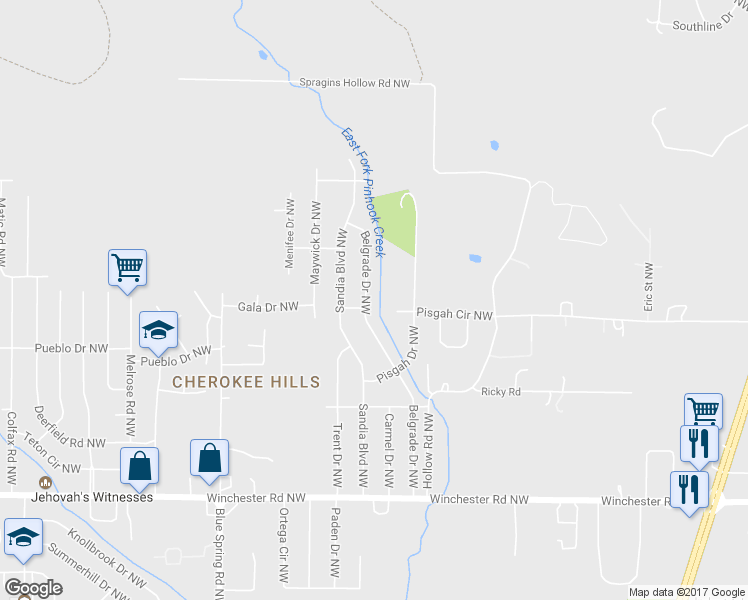 map of restaurants, bars, coffee shops, grocery stores, and more near 6202 Belgrade Drive Northwest in Huntsville
