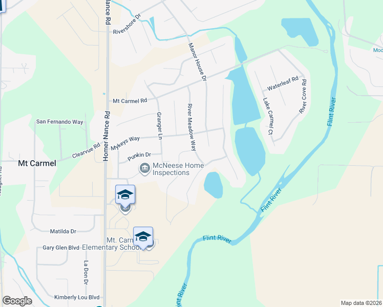map of restaurants, bars, coffee shops, grocery stores, and more near 129 River Meadow Way in Huntsville