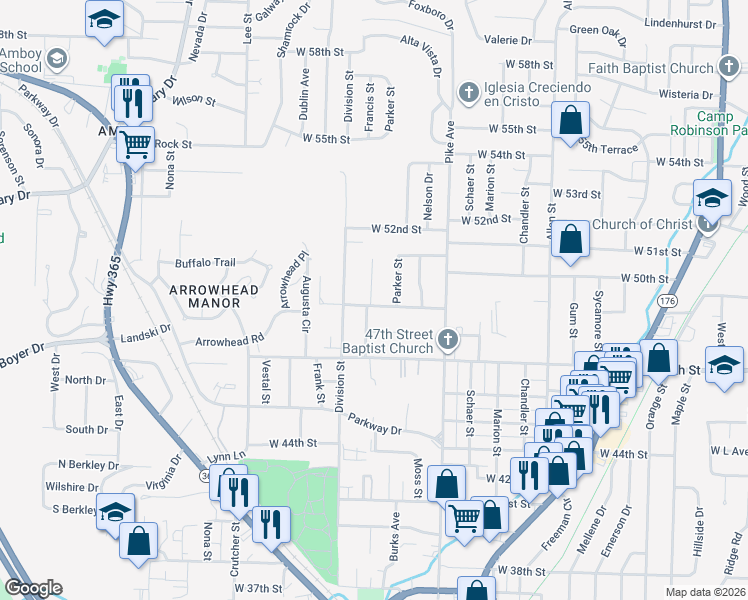 map of restaurants, bars, coffee shops, grocery stores, and more near 1409 West 49th Street in North Little Rock