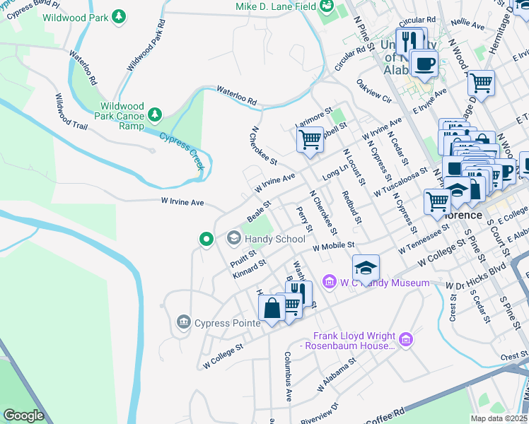 map of restaurants, bars, coffee shops, grocery stores, and more near 312-398 Patterson Street in Florence