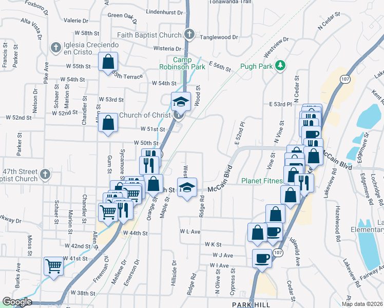 map of restaurants, bars, coffee shops, grocery stores, and more near 4812 Massie Street in North Little Rock