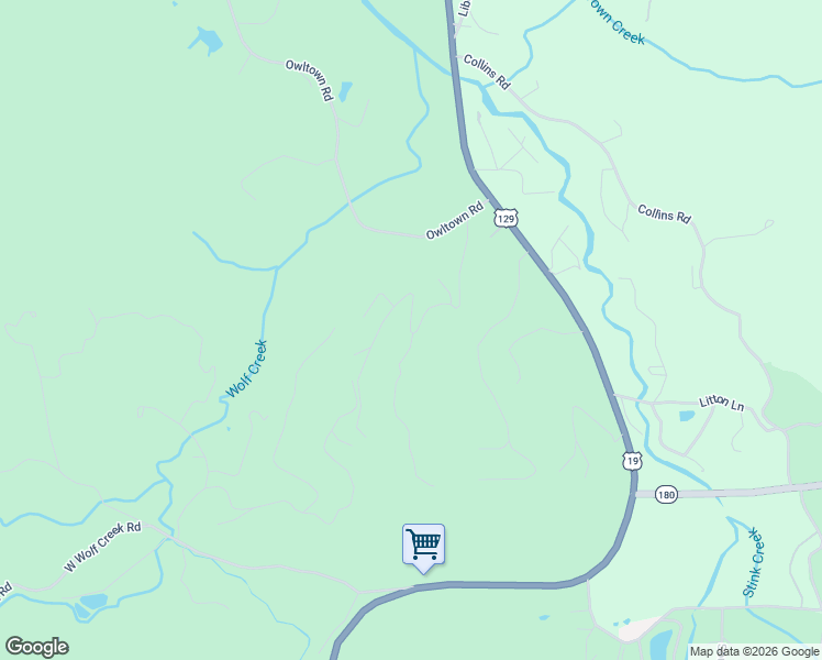 map of restaurants, bars, coffee shops, grocery stores, and more near Self Mountain Road in Blairsville