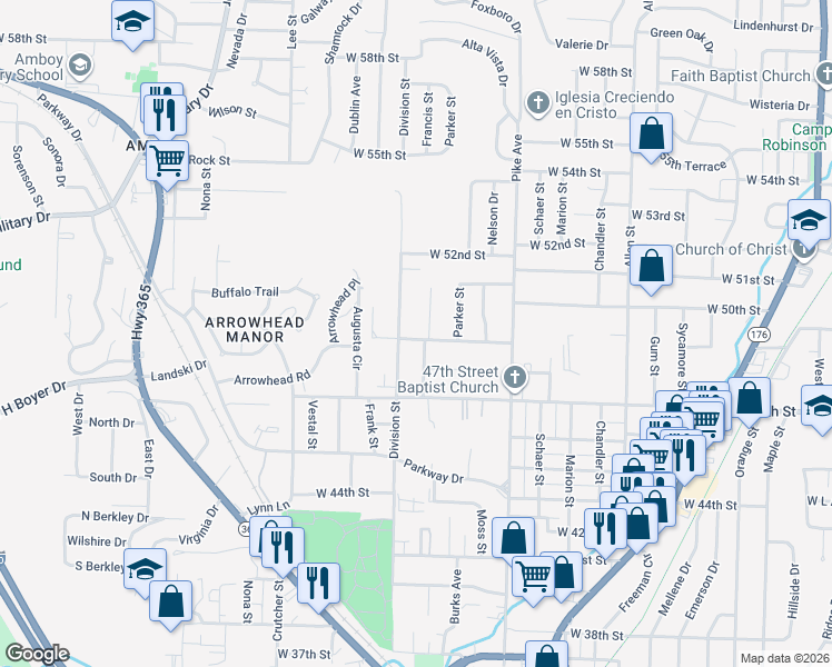map of restaurants, bars, coffee shops, grocery stores, and more near 1409 West 49th Street in North Little Rock
