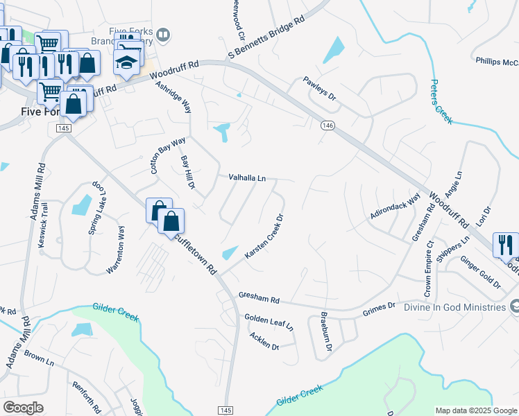 map of restaurants, bars, coffee shops, grocery stores, and more near 110 Innisbrook Lane in Simpsonville