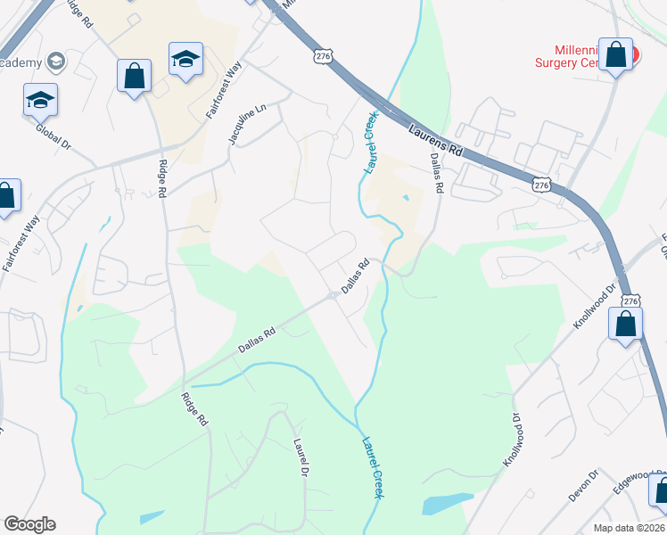 map of restaurants, bars, coffee shops, grocery stores, and more near 400 Dallas Road in Greenville