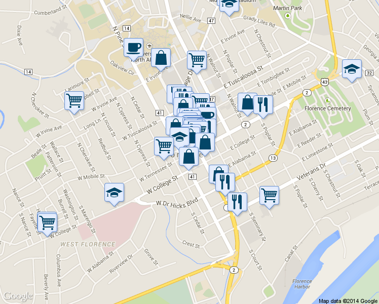 map of restaurants, bars, coffee shops, grocery stores, and more near in Florence