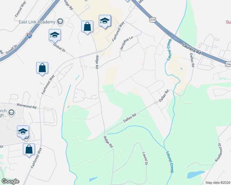 map of restaurants, bars, coffee shops, grocery stores, and more near 1359 Ridge Road in Greenville