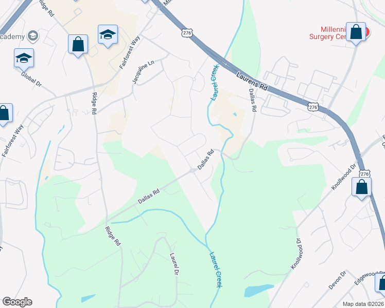 map of restaurants, bars, coffee shops, grocery stores, and more near 400 Dallas Road in Greenville