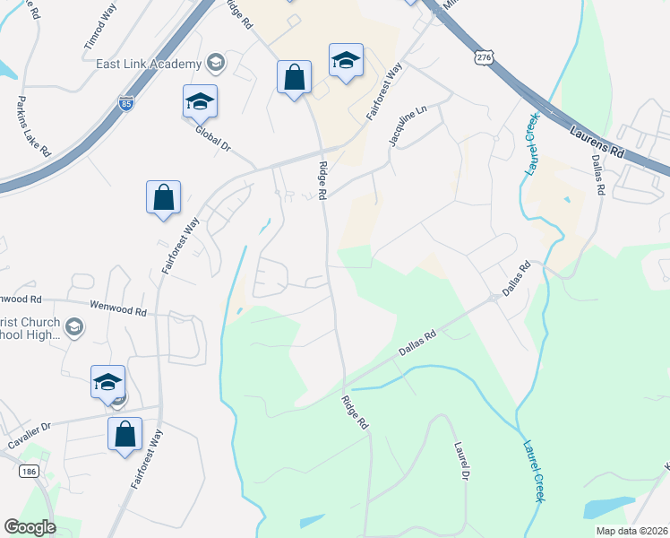 map of restaurants, bars, coffee shops, grocery stores, and more near 1352 Ridge Road in Greenville