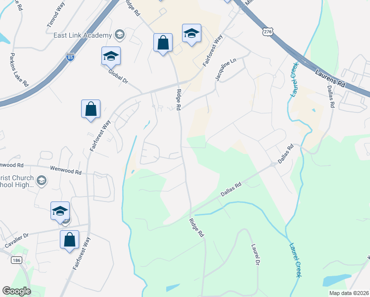 map of restaurants, bars, coffee shops, grocery stores, and more near 1352 Ridge Road in Greenville