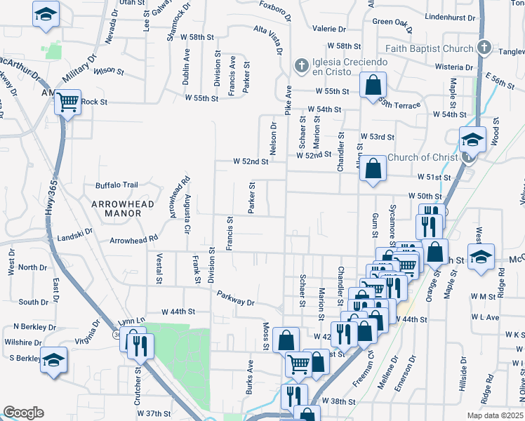 map of restaurants, bars, coffee shops, grocery stores, and more near 1109 West 49th Street in North Little Rock
