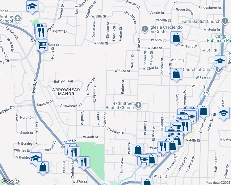 map of restaurants, bars, coffee shops, grocery stores, and more near 1409 West 49th Street in North Little Rock