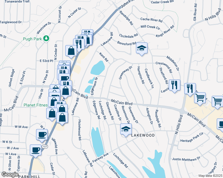 map of restaurants, bars, coffee shops, grocery stores, and more near 4912 Glenmere Road in North Little Rock