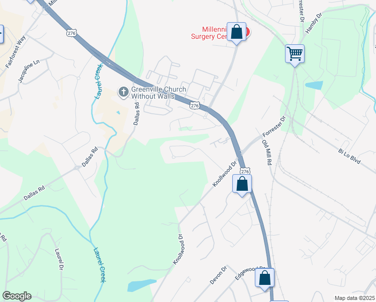 map of restaurants, bars, coffee shops, grocery stores, and more near 91 Pleasantdale Circle in Greenville