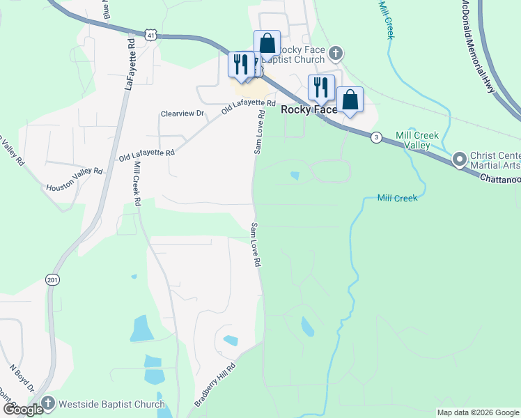 map of restaurants, bars, coffee shops, grocery stores, and more near 2643 Rocky Drive in Rocky Face