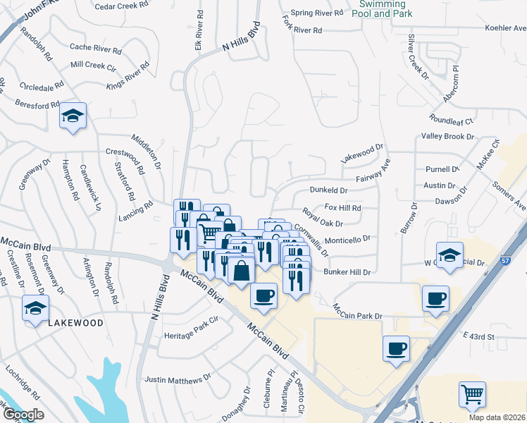 map of restaurants, bars, coffee shops, grocery stores, and more near 4901 Fairway Avenue in North Little Rock