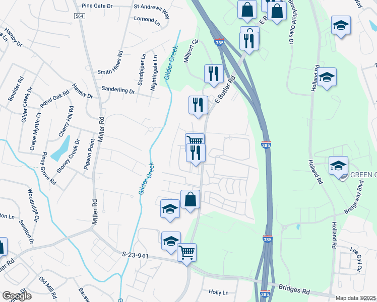 map of restaurants, bars, coffee shops, grocery stores, and more near 60 Centimeters Drive in Mauldin