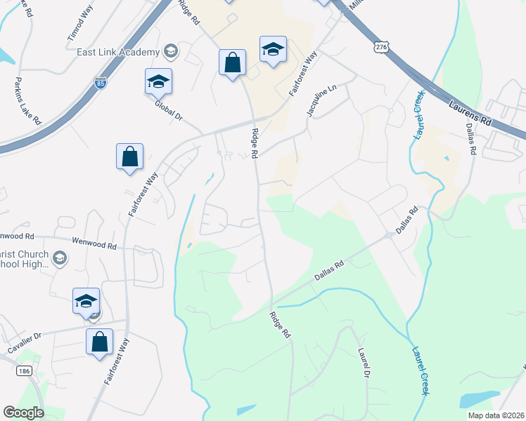 map of restaurants, bars, coffee shops, grocery stores, and more near 1352 Ridge Road in Greenville