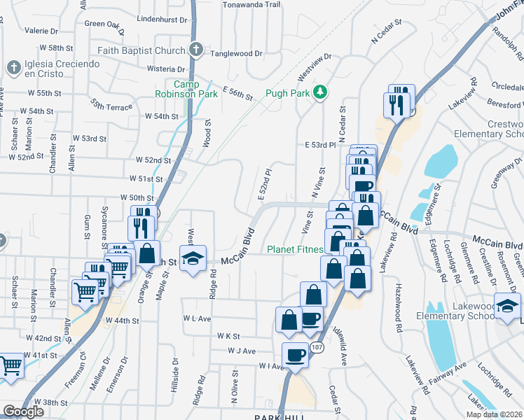 map of restaurants, bars, coffee shops, grocery stores, and more near 435 McCain Boulevard in North Little Rock