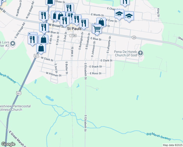 map of restaurants, bars, coffee shops, grocery stores, and more near 400-410 E Ross St in St Pauls